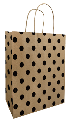 Torba papierowa Kraft brązowa w czarne kropki z uchwytem 230x120x300