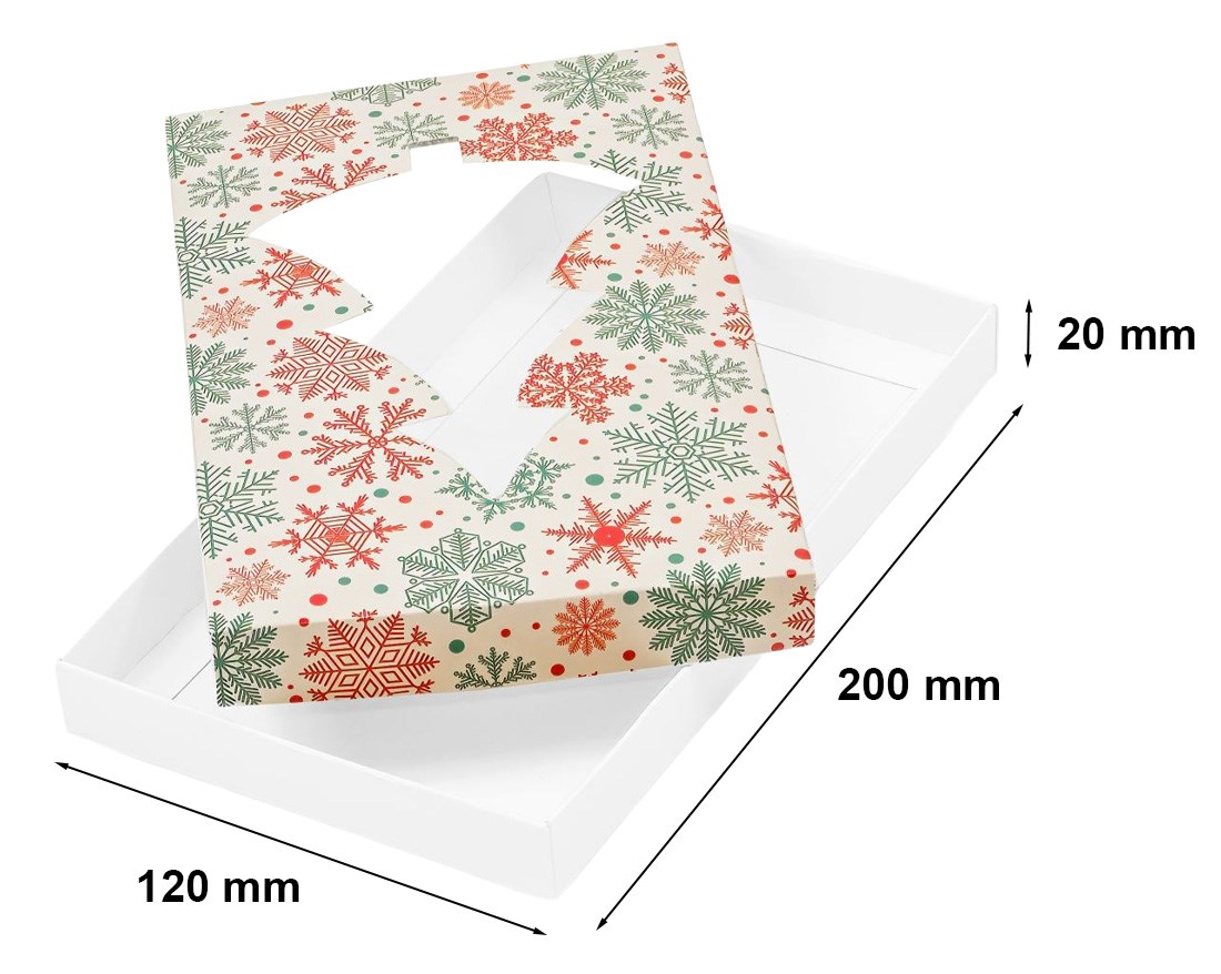Pudełko prezentowe ozdobne z oknem choinki/śnieżki 200x120x20 mm