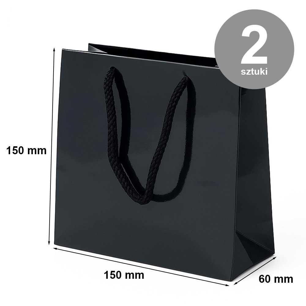 Torba papierowa 150x60x150 mm czarna w prążek, lakierowana, 2 szt.