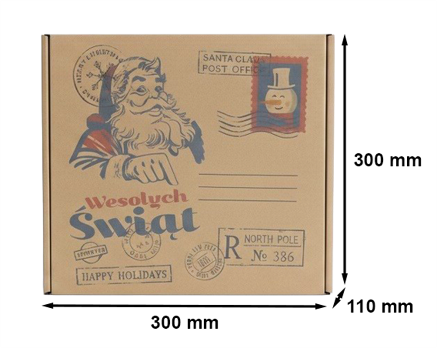 Pudełko fasonowe świąteczne List do Mikołaja WŚ 300x300x110mm