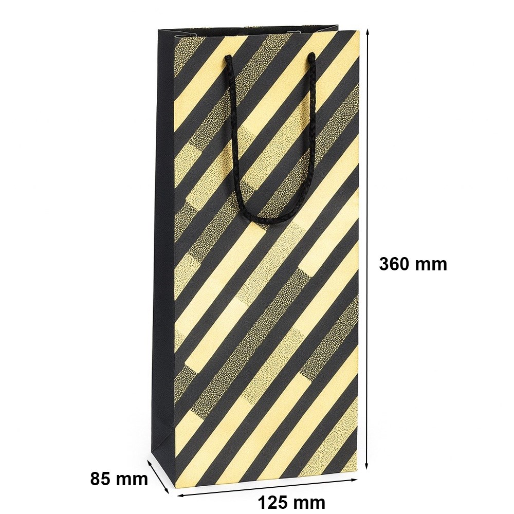 Torebka na wino czarna ozdobna torba prezentowa papierowa 125x85x360
