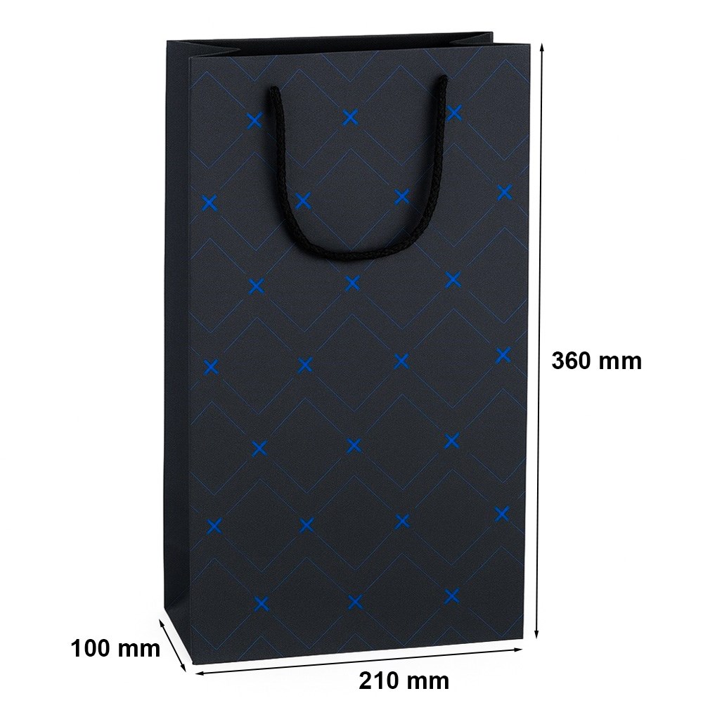 Torebka na wino czarna z granatowymi elementami 210x100x360 mm