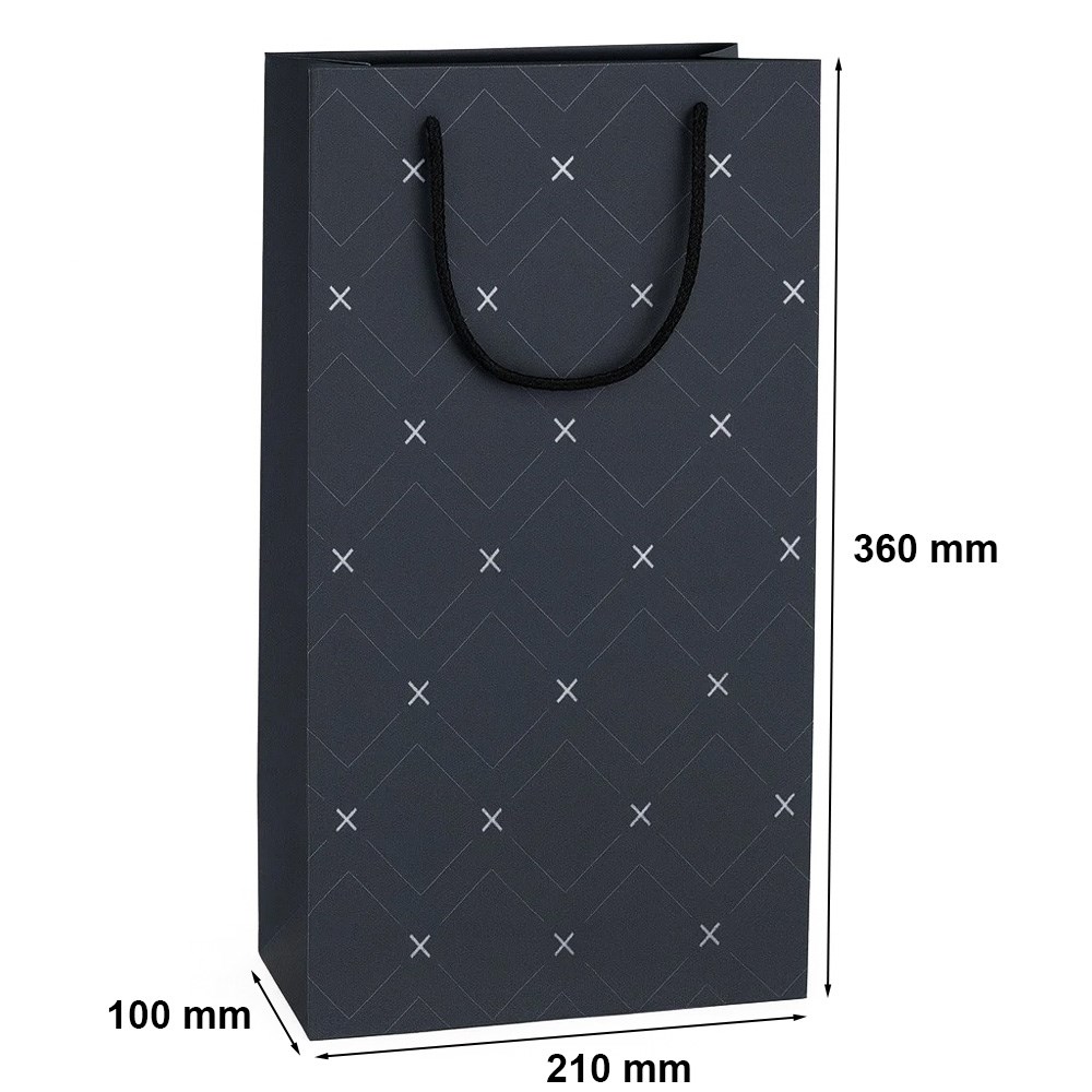 Torebka na wino 210x100x360 czarna ze srebrnymi elementami 1 szt.