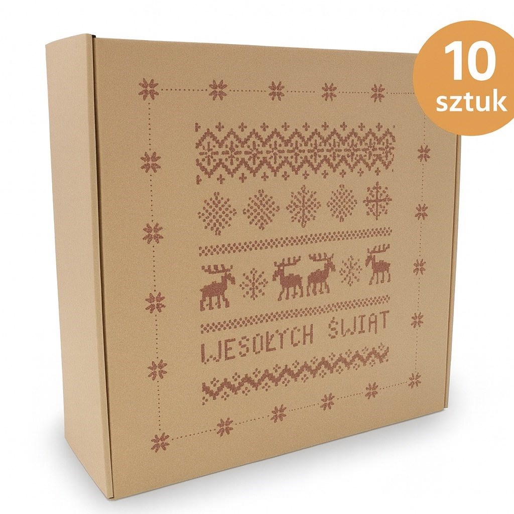Karton fasonowy świąteczny Renifery 300x300x110mm Prezentowe 10 sztuk