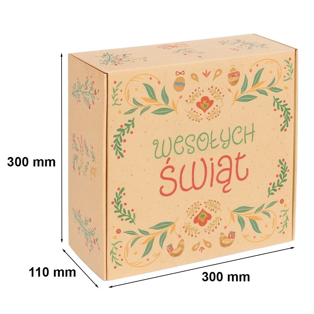 Karton Wykrojnikowy Świąteczny Wesołe Święta 300x300x110mm Prezentowy