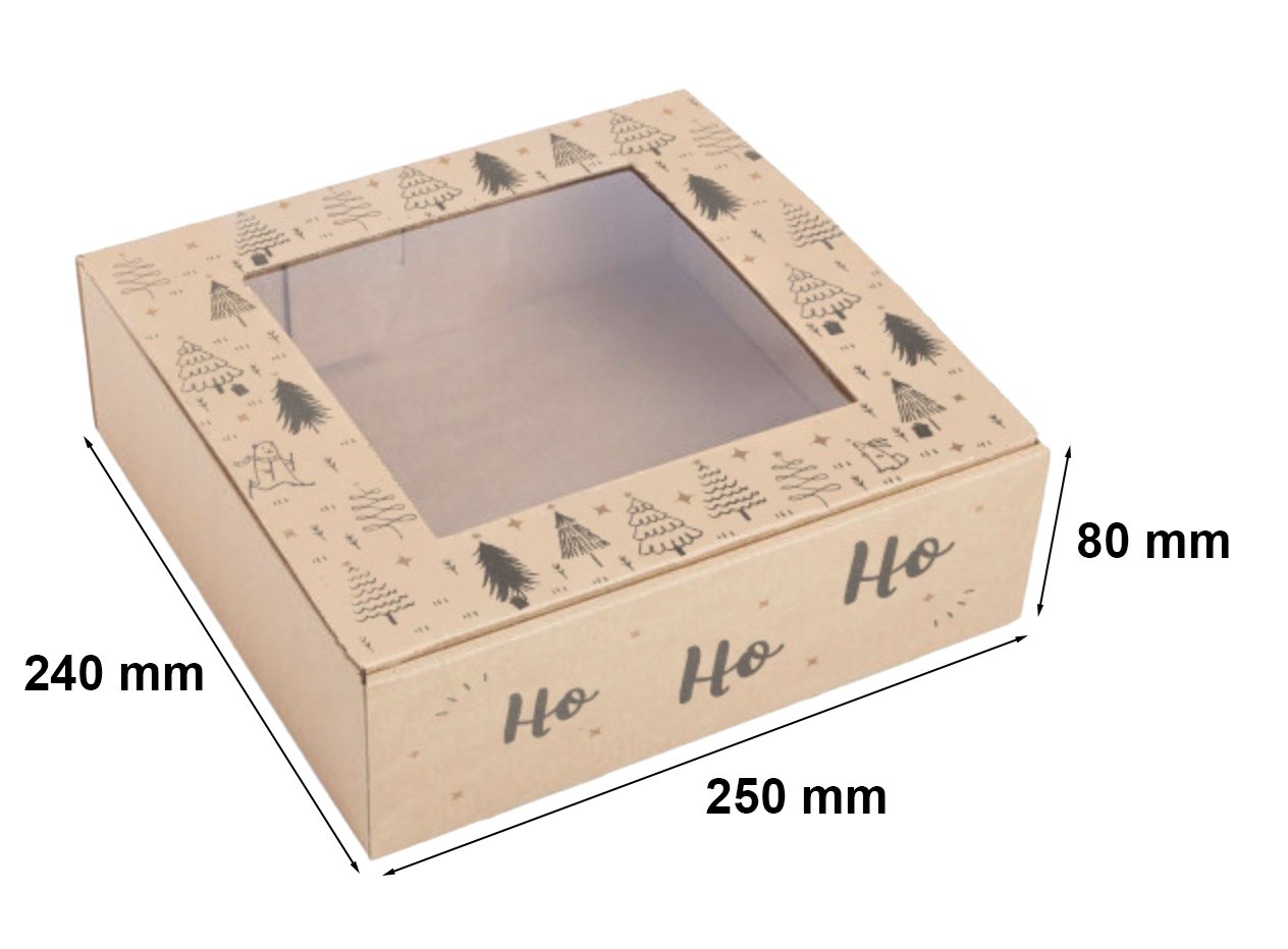 Karton Świąteczny z Okienkiem 250x240x80mm Ho Ho Ho Pudełko Na Prezent