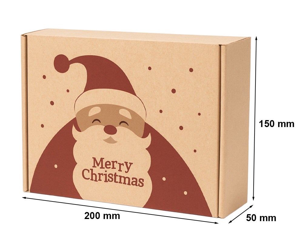 Pudełko Fasonowe Świąteczne 200x150x50mm Nadruk Mikołaja Na prezent