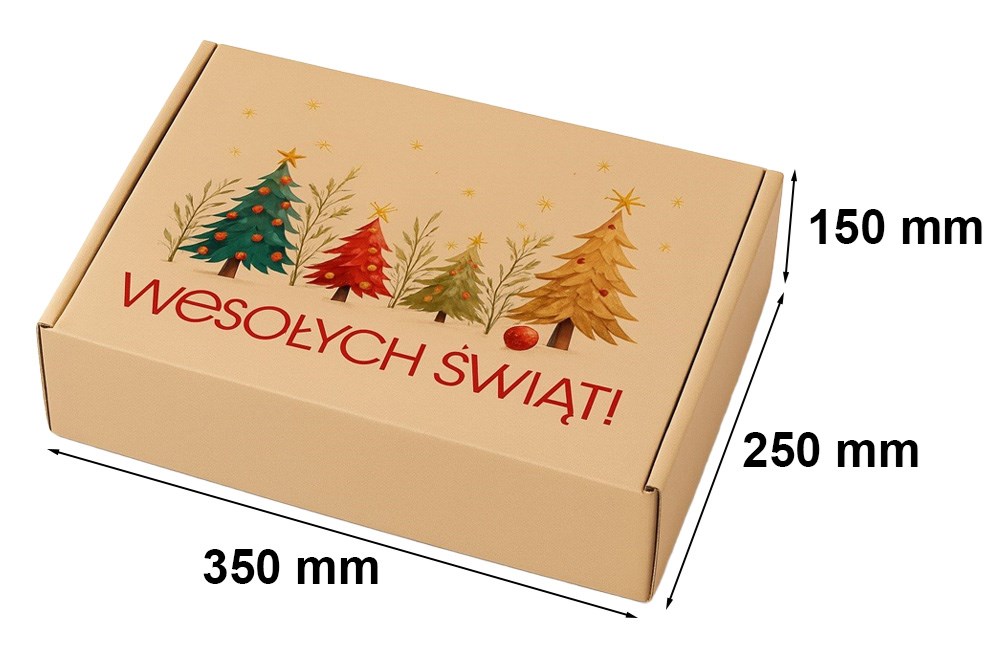 Karton Wykrojnikowy Świąteczny 350x250x150mm Wesołych Świąt Choinki