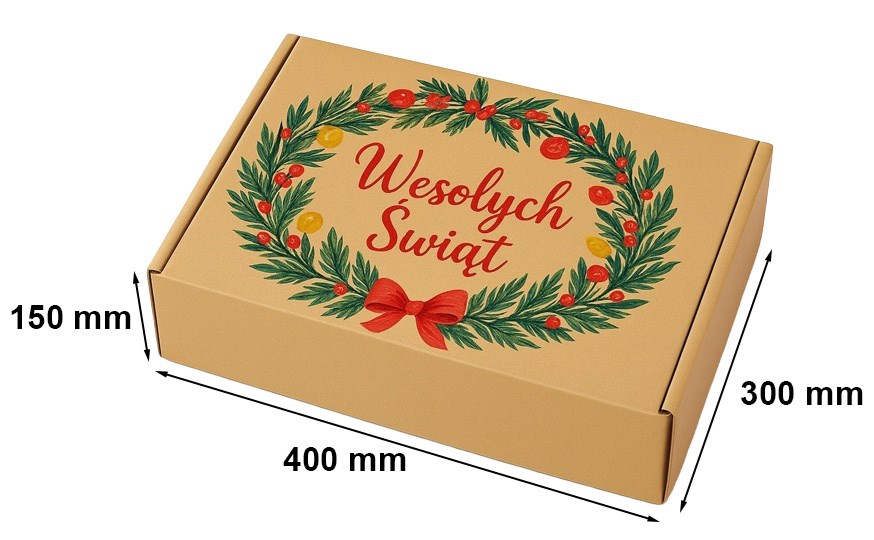 Karton Wykrojnikowy Świąteczny 400x300x150mm Wesołych Świat Na Prezent
