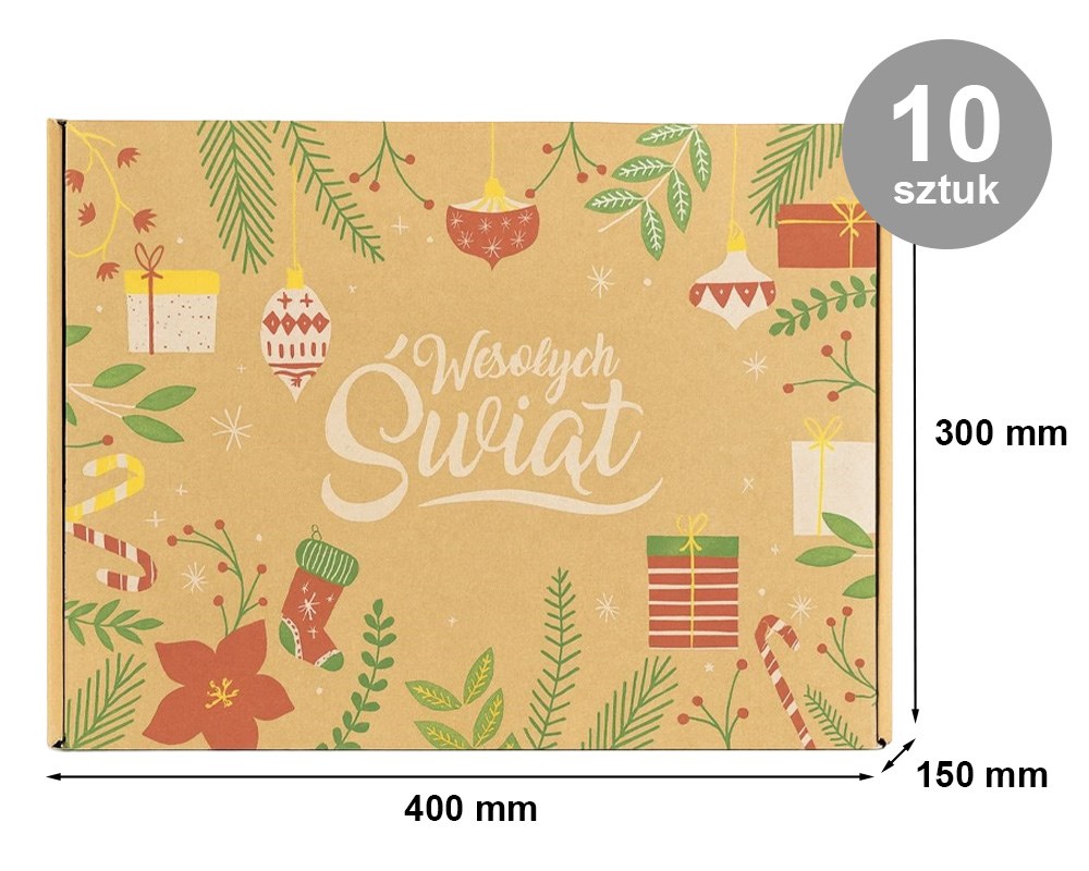 Karton Wykrojnikowy Świąteczny 400x300x150mm Wesołych Świąt 10 sztuk