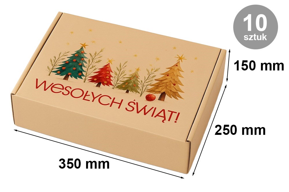Karton wykrojnikowy świąteczny 350x250x150 mm Choinki - 10 sztuk