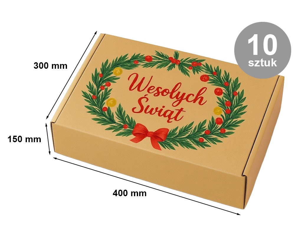 Karton Wykrojnikowy Świąteczny 400x300x150mm Wesołych Świat 10 sztuk