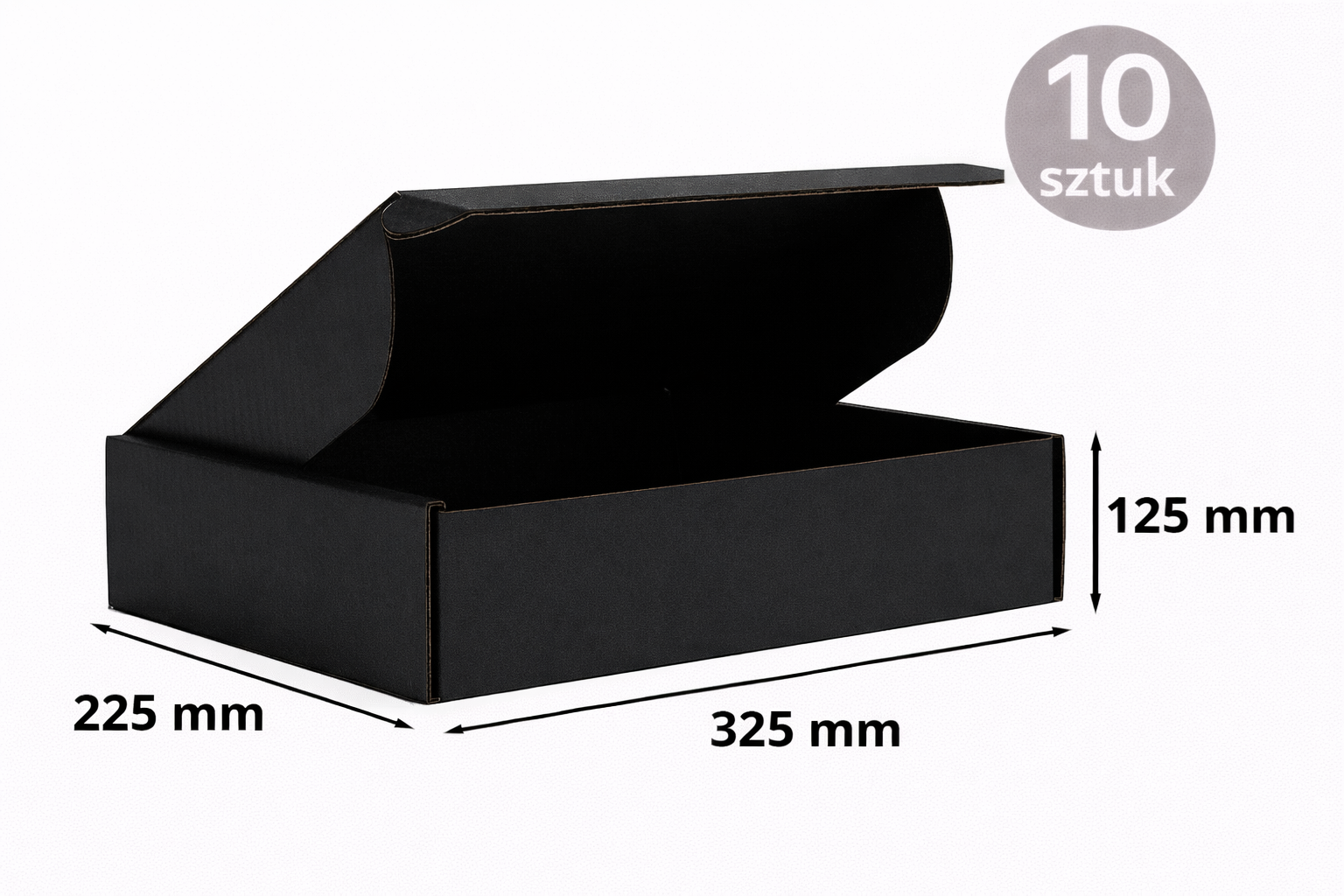 Czarny karton wykrojnikowy 325x225x125 mm, pudełko kartonowe 10 szt.