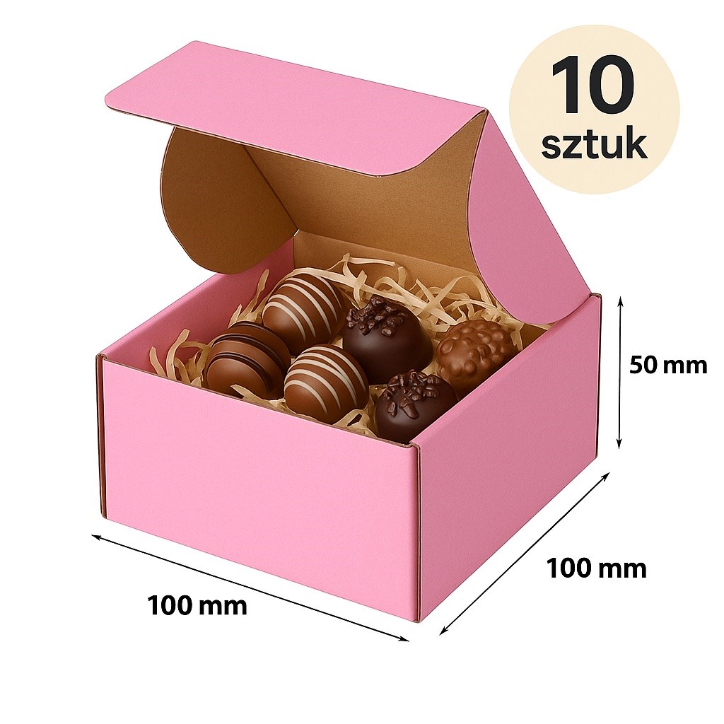 Karton Wykrojnikowy 100x100x50mm(zewn) Różowy - 10 szt Na Prezenty