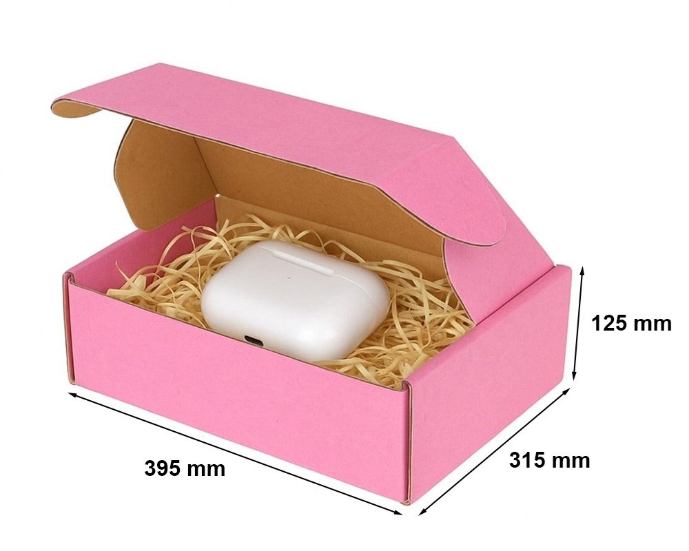 Różowe pudełko ozdobne 395x315x125 mm (zewn) na prezent 10 sztuk