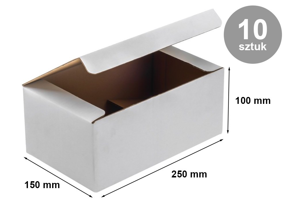Pakiet - Karton wykr. 250x150x100mm Biały - 10 szt