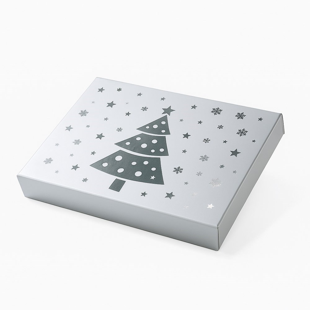 Białe świąteczne pudełko magnetyczne średnie 28x21x4 cm prezentowe