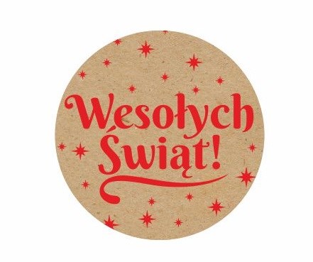 Naklejki świąteczne okrągłe fi 30 mm Wesołych Świąt gwiazdki, 200 szt.