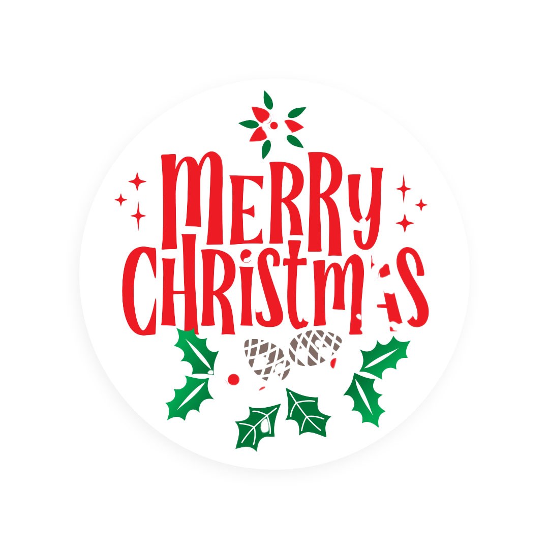 Naklejki świąteczne okrągłe białe fi40 Merry Christmas wieniec 200 szt