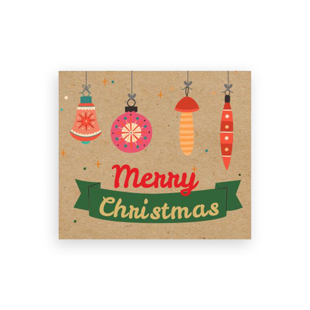 Naklejki świąteczne kraft 35x40 mm Merry Christmas z bombkami 200 szt.