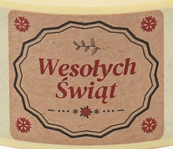 Naklejki świąteczne Kraft Wesołych Świąt 35x40 mm, 200 szt.