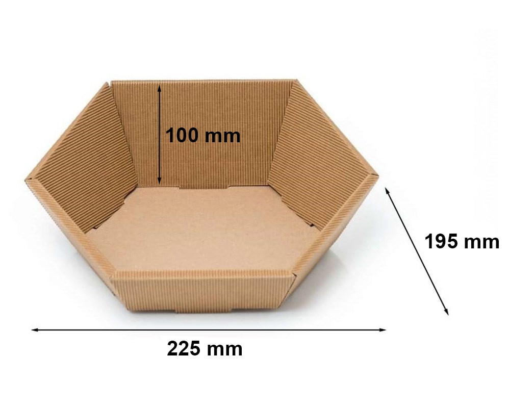 Tacka karbowana sześciokątna z tektury falistej brązowa 195x225 mm