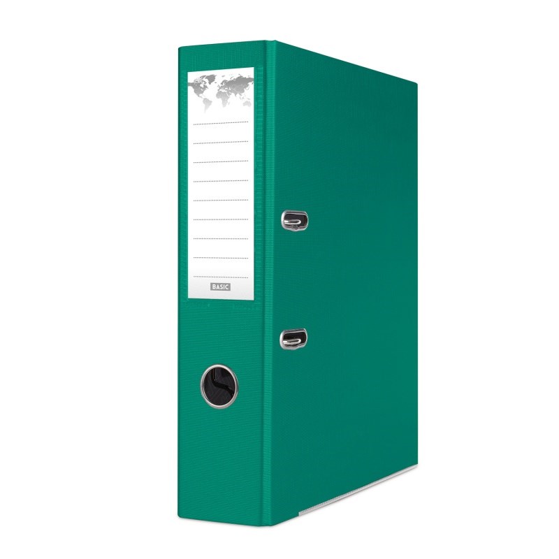 Segregator biurowy A4 75mm zielony BASIC-S z mechanizmem dźwigniowym