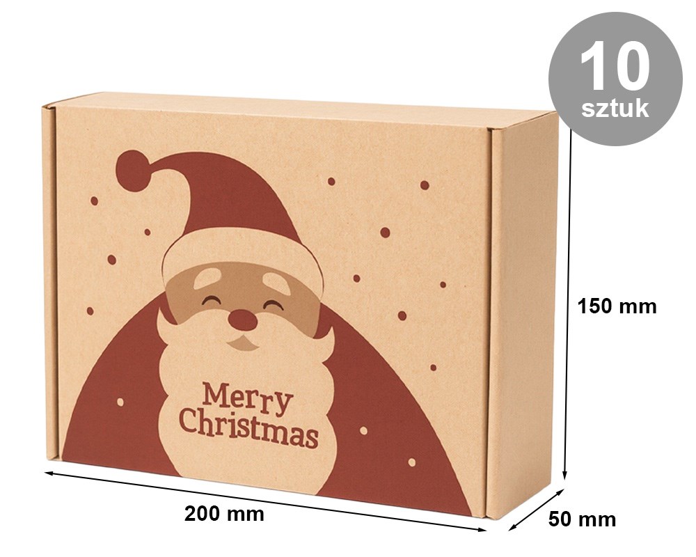 Pudełko Fasonowe Świąteczne 200x150x50mm Nadruk Mikołaja 10 sztuk