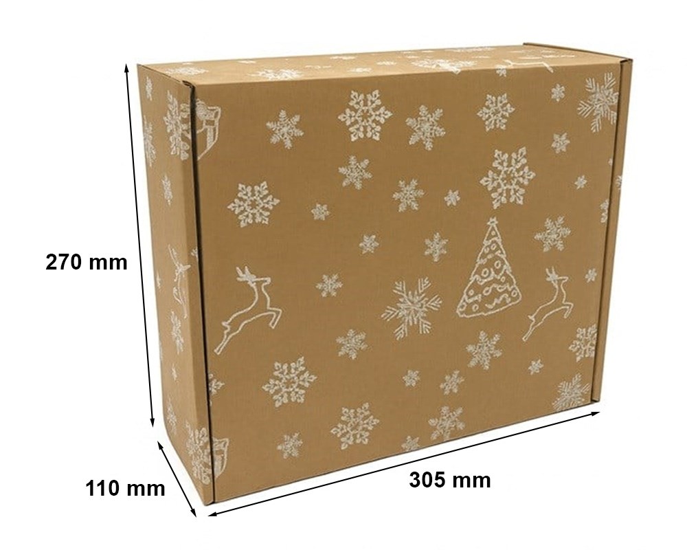 Karton fasonowy świąteczny 305x270x110 mm śnieżynki renifery