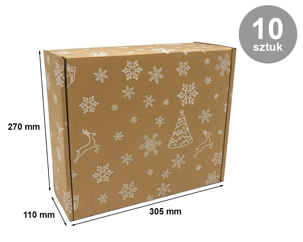 Karton Wykrojnikowy Świąteczny 305x270x110mm Śnieżynki Renifery 10 szt