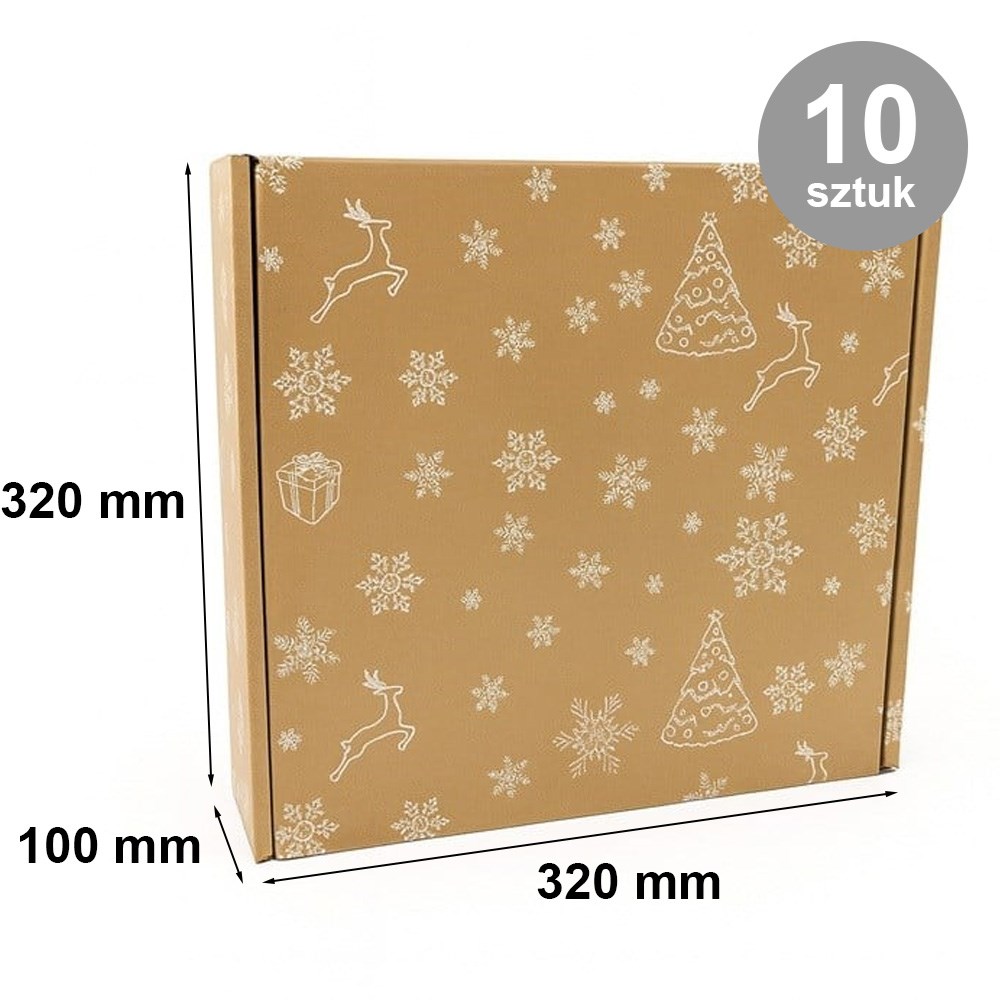 Karton Wykrojnikowy Świąteczny 320x320x100mm Śnieżynki Renifery 10 szt