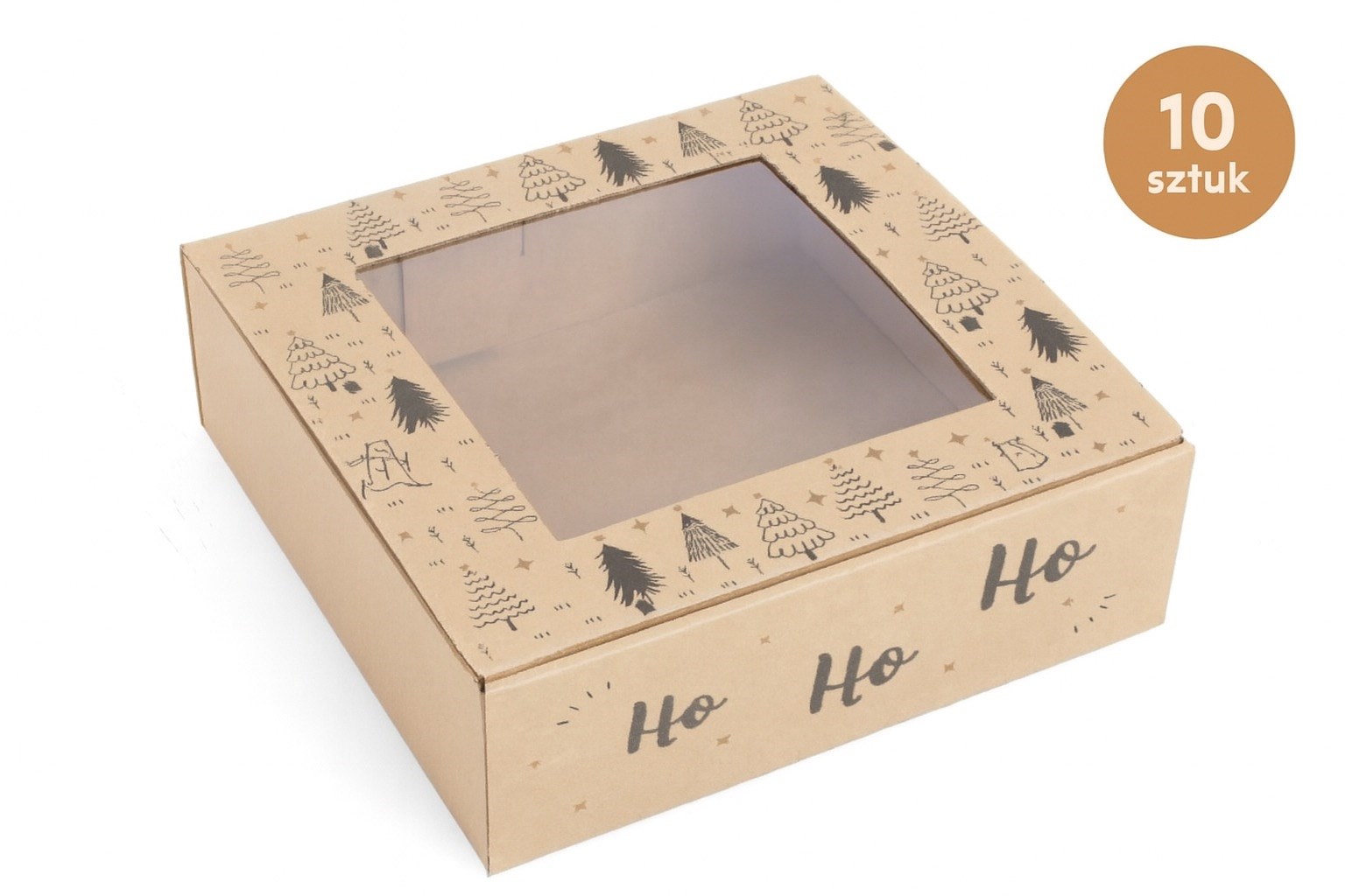 Karton Świąteczny z Okienkiem 250x240x80mm Ho Ho Ho Na Prezent 10 szt.
