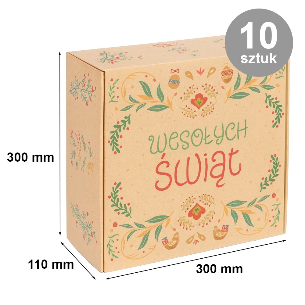 Karton Świąteczny Wesołych Świąt 300x300x110mm - 10 sztuk - Na prezent