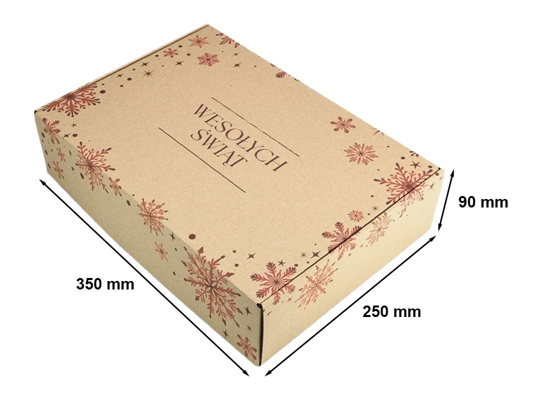 Karton Świąteczny 350x250x90 Wesołych Świąt Motyw Śnieżynek 20 sztuk
