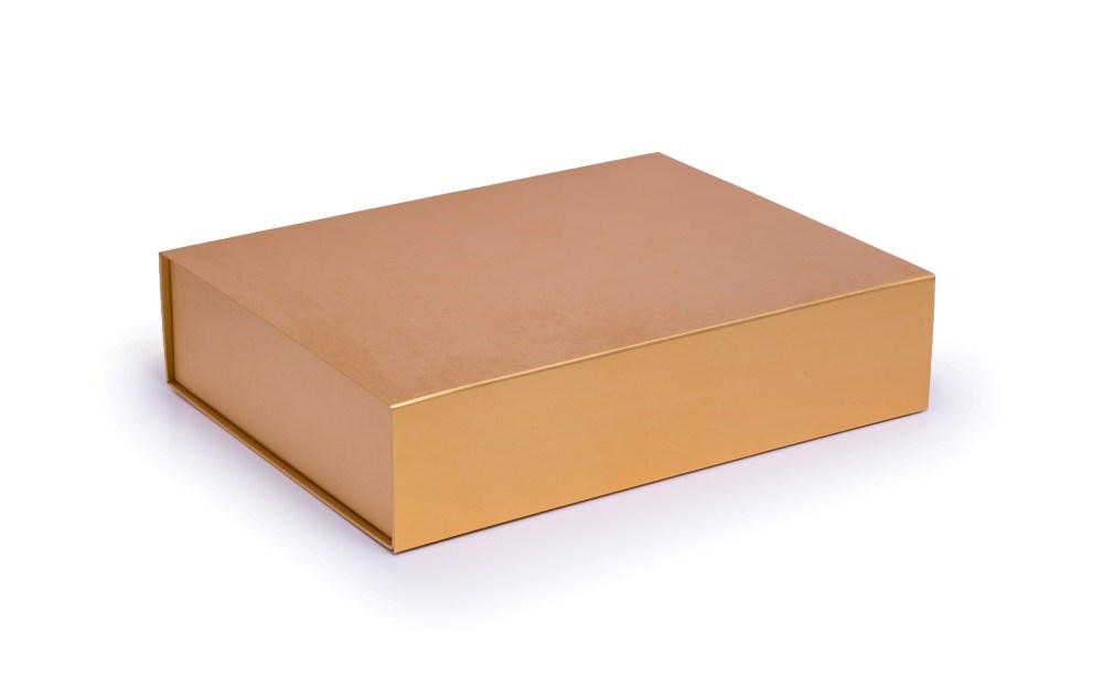 Złote pudełko magnetyczne 430x330x100 mm A3 z teksturą na prezent