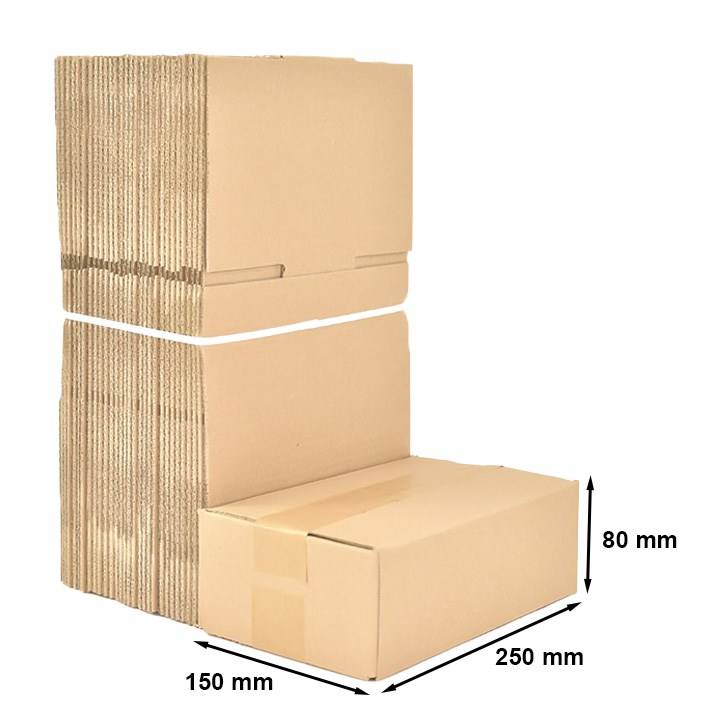Kartony klapowe, pudełka kartonowe brązowe 250x150x80 mm, 50 sztuk
