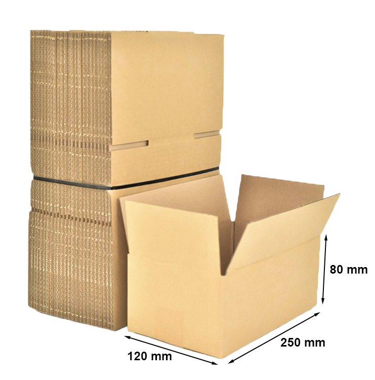 Pudełka kartonowe klapowe 250x120x80 mm, fala B, 400 g/m2, 50 szt.