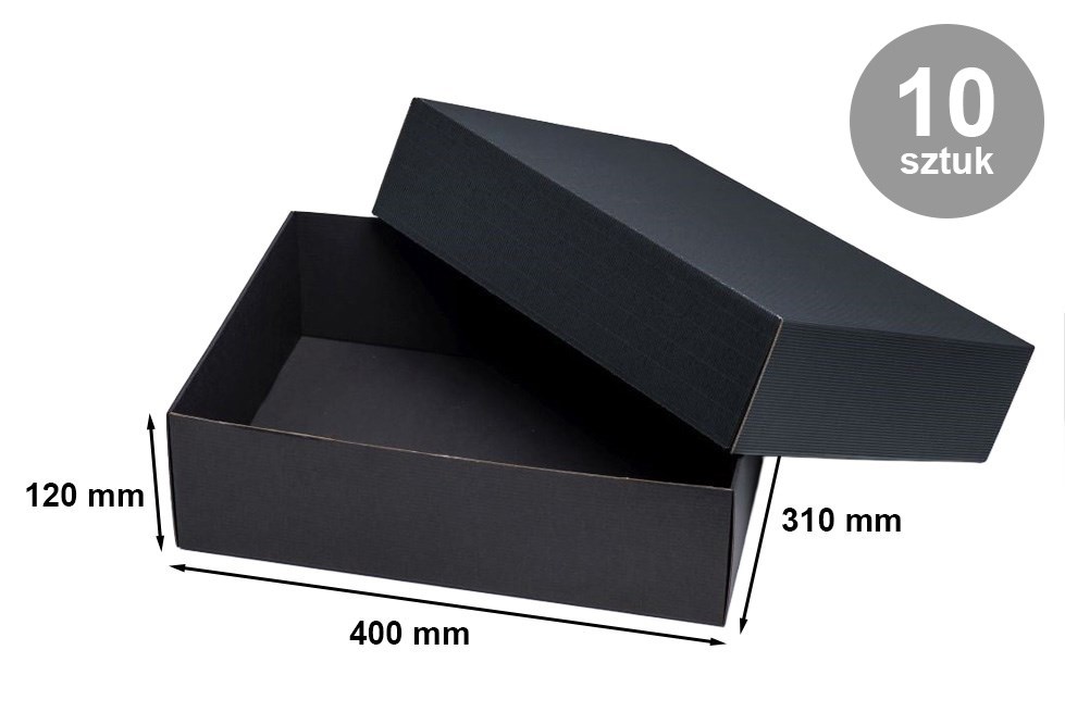 Pudełka karbowane kartonowe czarne z wieczkiem 400x310x120 mm, 10 szt.