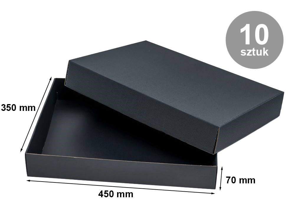 Czarne pudełka karbowane wieczkowe 450x350x70 mm, 10 sztuk