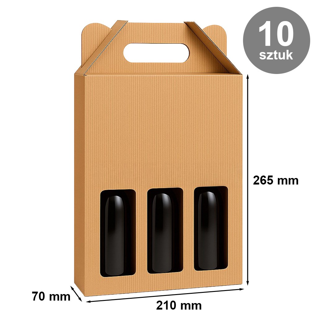 Pudełka kartonowe karbowane ozdobne na 3 piwa 210x70x265mm 10 szt.