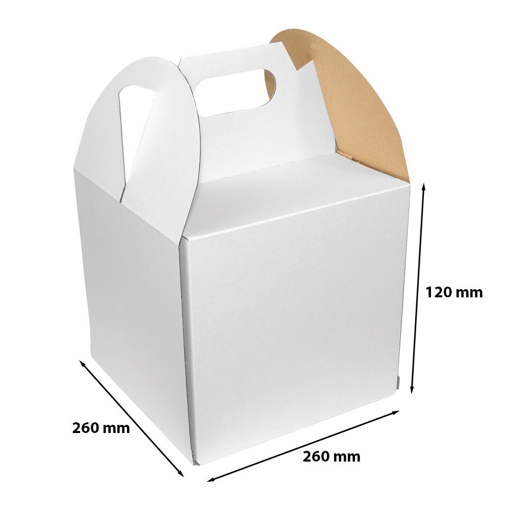 Karton wykrojnikowy biały 260x260x120 mm, pudełko tortowe 20 szt.