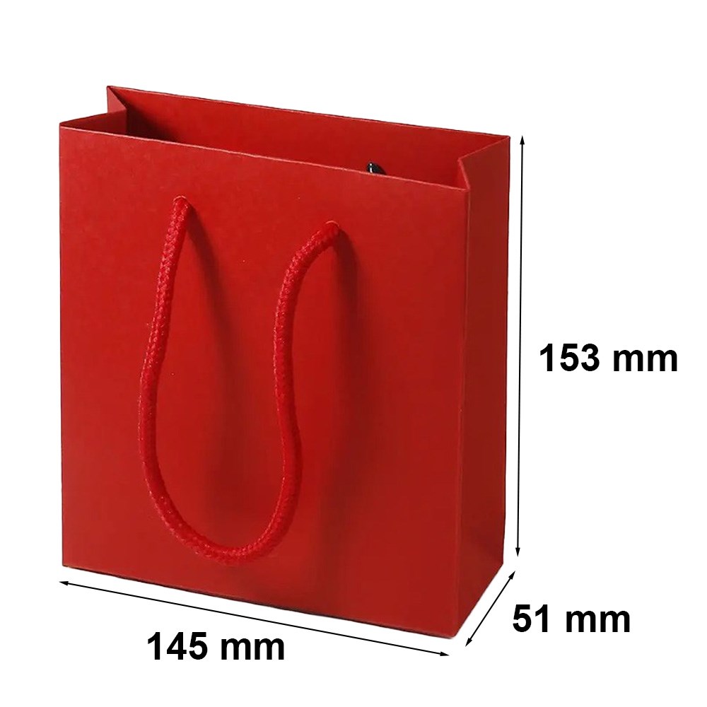 Czerwona torba papierowa z nadrukiem ze sznurkiem 145x51x153 mm