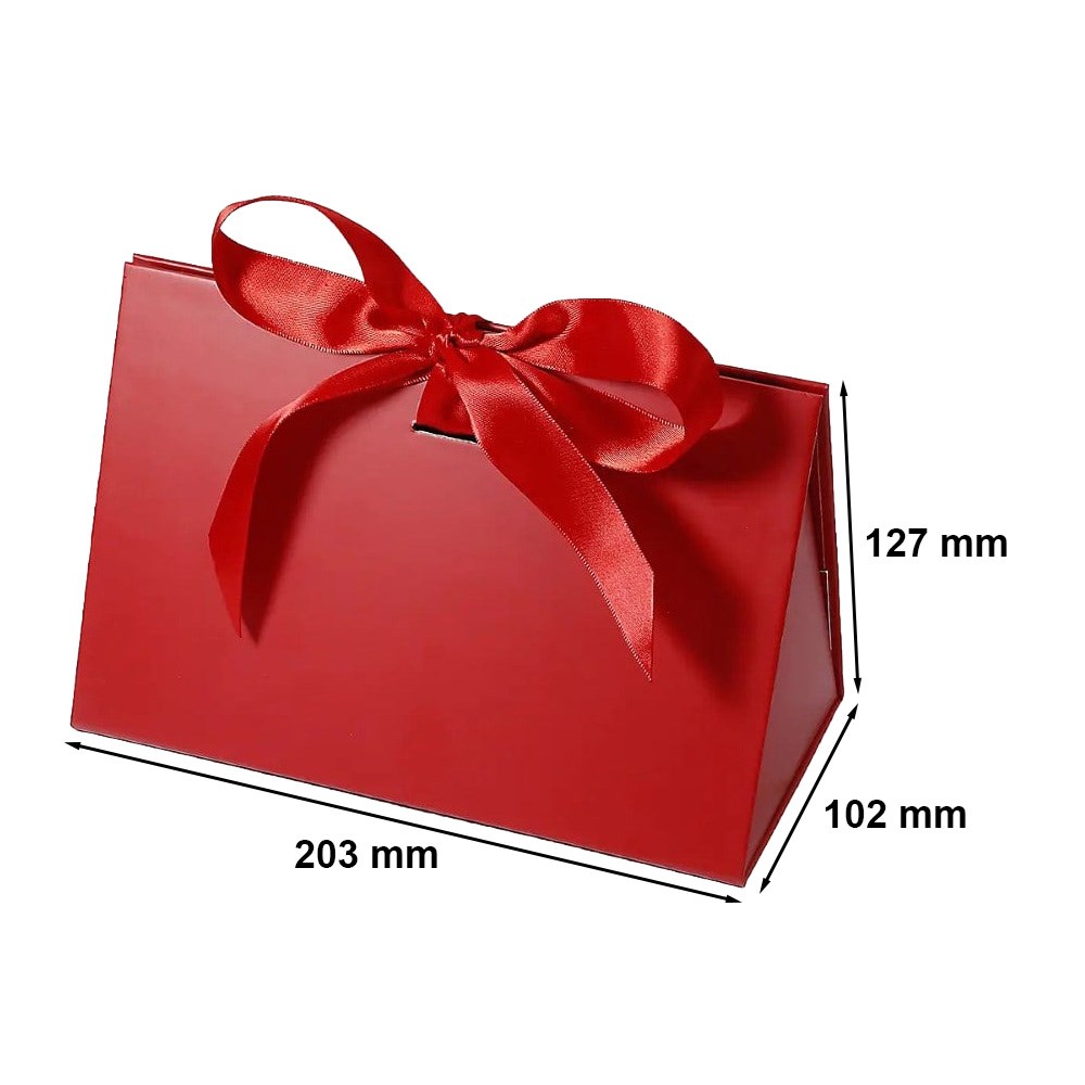 Czerwona torba prezentowa z wstążką 203x102x127 mm, mała na prezent