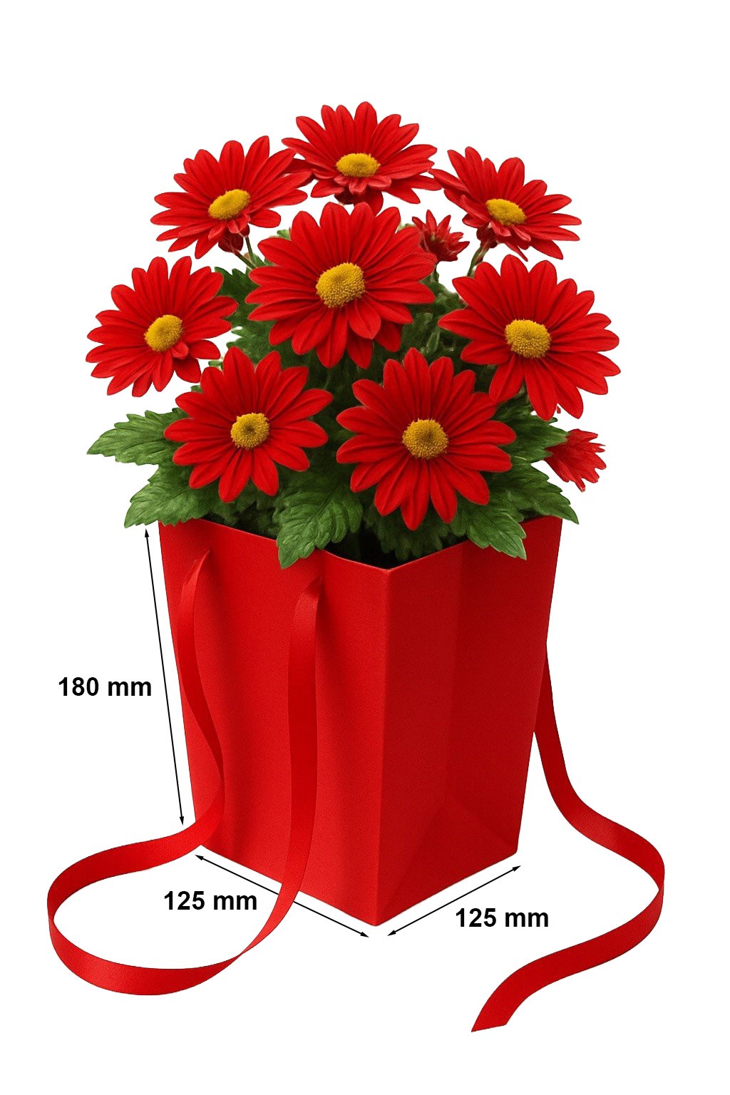 Flowerbox Czerwona Torba 125x125x180/165x165 mm elegancka na kwiaty