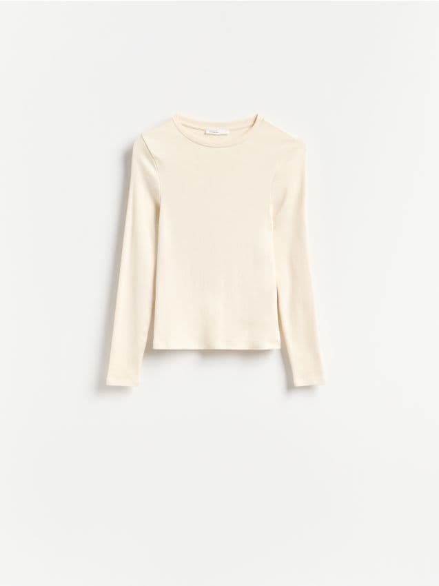 Reserved - Prążkowany longsleeve - kremowy