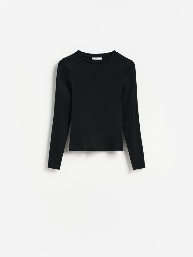 Reserved - Prążkowany longsleeve - czarny