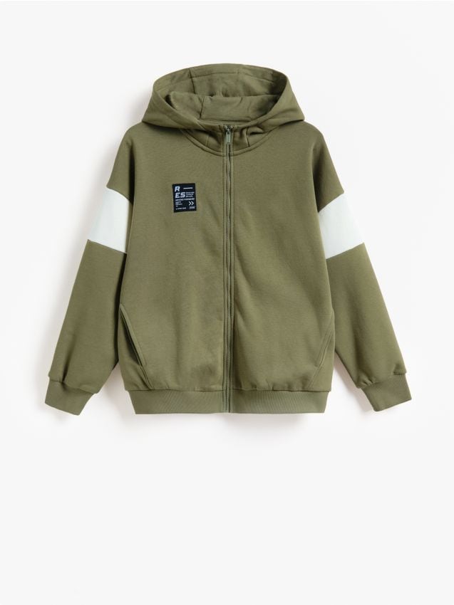 Reserved - Bluza oversize z kapturem - oliwkowy
