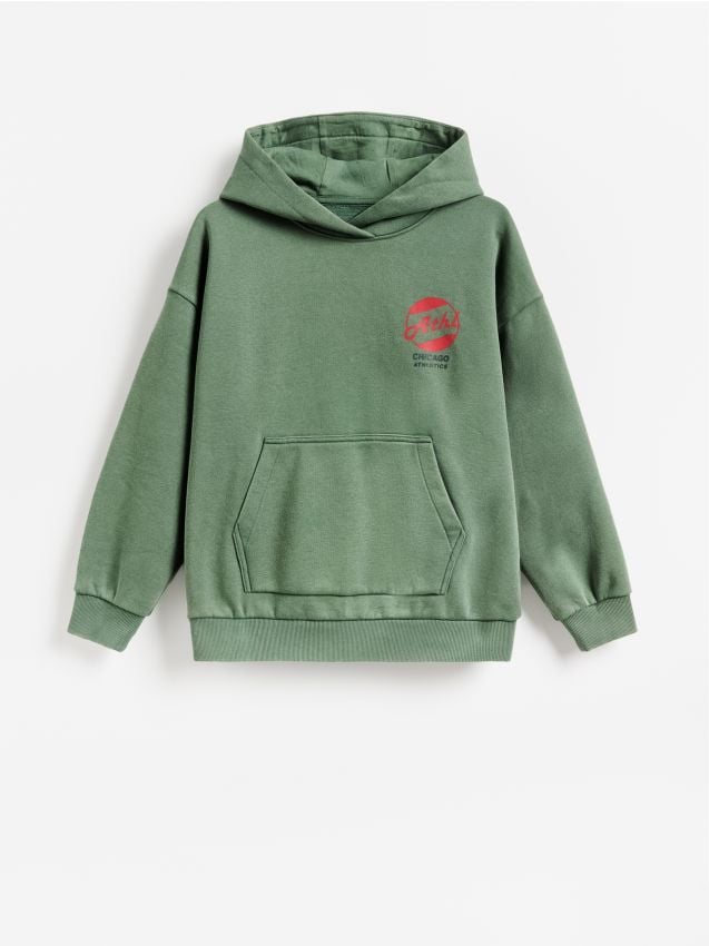 Reserved - Bawełniana bluza z kapturem - ciemnozielony