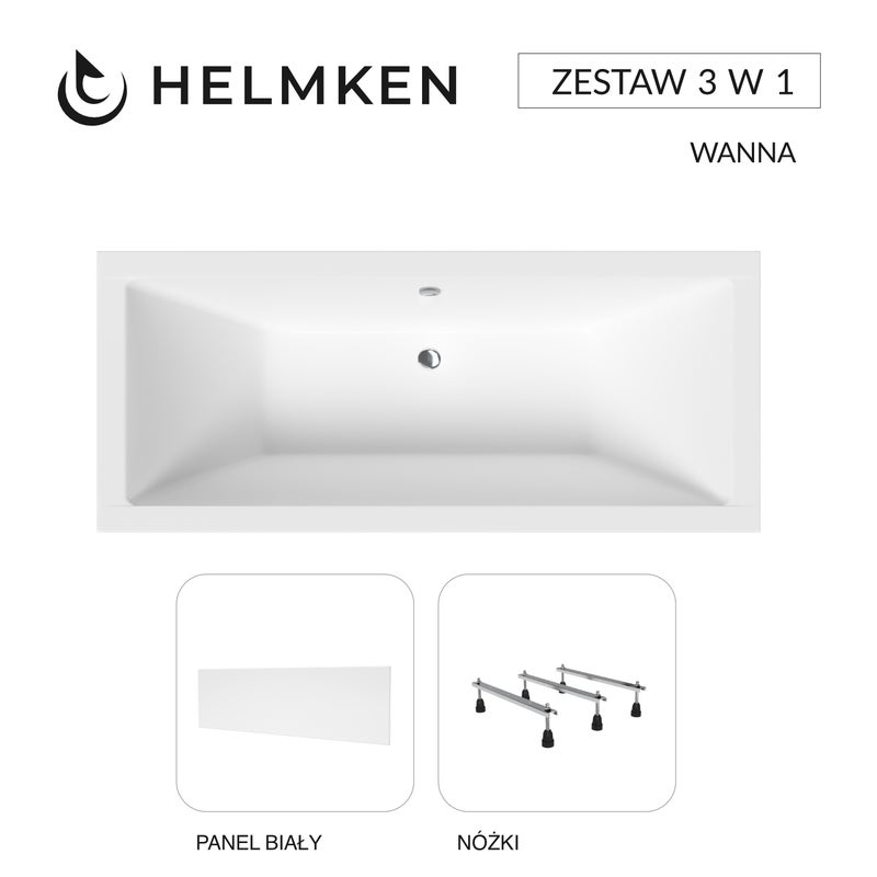 Helmken Wanna akrylowa Alvaro 170 x 75 + Panel biały + Nóżki / 23096003