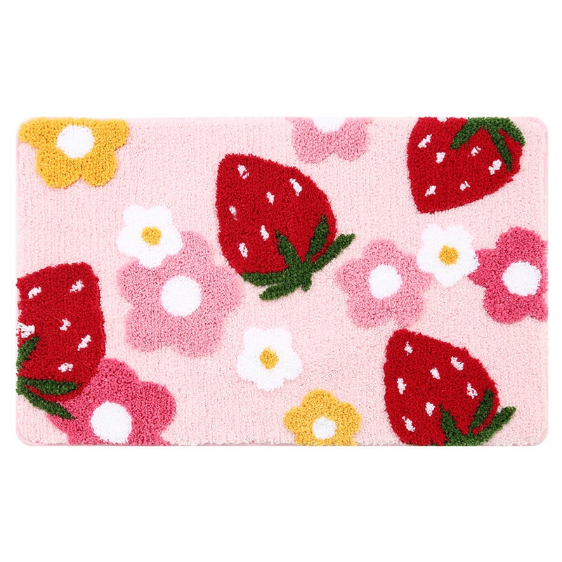 (różowy, 45x65 cm) Antypoślizgowa mata łazienkowa, chłonna, zmywalna, mata pod prysznic z motywem truskawkowym, dywanik do sypialni, łazienki, wystrój